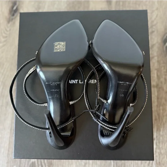 ❗️SOLD❗️Saint Laurent 110mm rhinestone-embellished straps sandals heels black - Picture 7 of 8